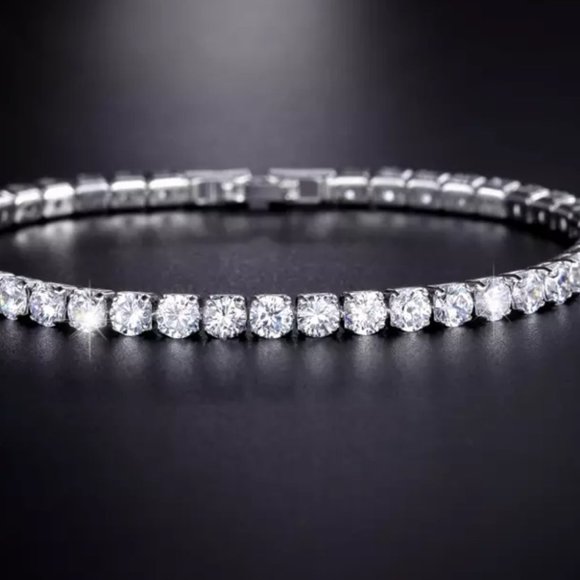 Diamond tennis bracelet snap clasp white clear silver cubic zirconia sparkly y2k - Picture 5 of 6